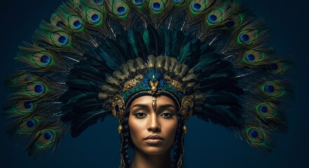Regal Woman with Elaborate Feather Headdress