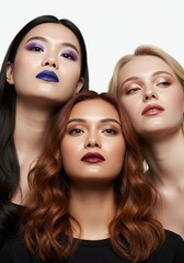 Three Women with Bold Makeup and Diverse Complexions