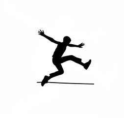 Silhouette of person mid-jump during workout on white background