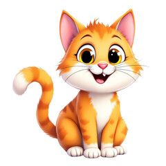 A cartoon orange tabby cat sitting with a happy expression on a transparent background illustration