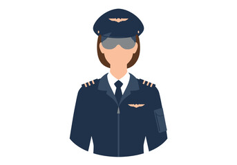 Pilot with dark blue uniform hat and glasses with brown hair