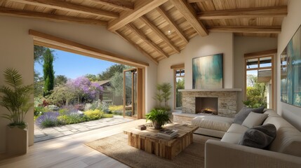 Rustic Modern Living Room With Garden View