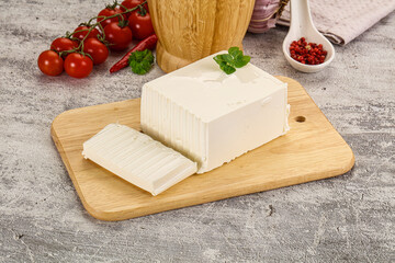 Soft Feta cheese piece with cut