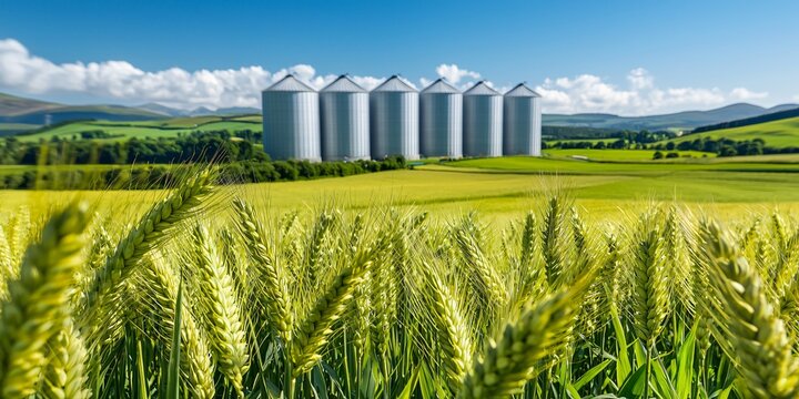 A rural landscape featuring a combined heat and power (CHP) biomass plant, efficiently utilizing agricultural waste to produce both electricity and heat for local communities