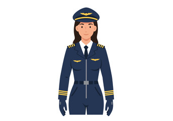 Woman in pilot uniform with hat tie and gold accents