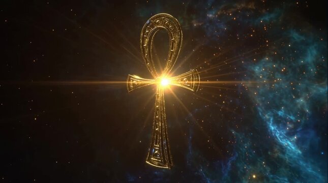 Glowing Ankh Symbol in Cosmic Nebula
