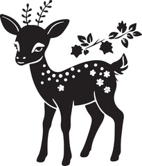 Charming baby deer with flowers adorning antlers silhouette isolated on transparent background