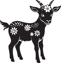 Charming baby goat with flowers adorning its horns silhouette isolated on transparent background