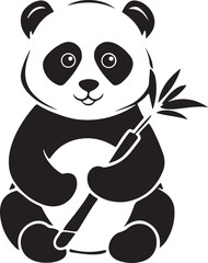 Adorable baby panda holding bamboo in a forest silhouette isolated on transparent background © MdShamimAhmed