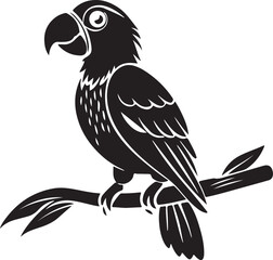 Cute baby parrot perched on a tree branch silhouette isolated on transparent background