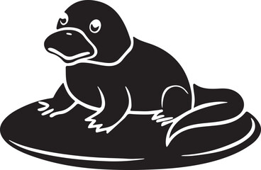 Cute baby platypus sleeping comfortably on a soft pillow silhouette isolated on transparent background