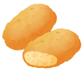 切って中身が見えるコロッケのイラスト
