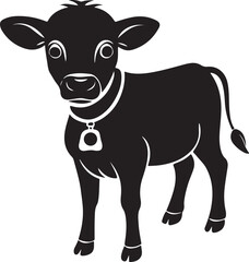 Young calf with a bell in a farm field isolated on transparent background