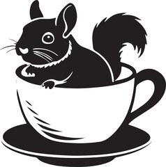 Cute chinchilla sitting inside a teacup silhouette isolated on transparent background