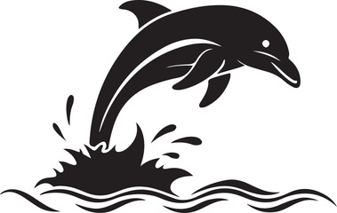 Graceful dolphin leaping from blue ocean waves silhouette isolated on transparent background