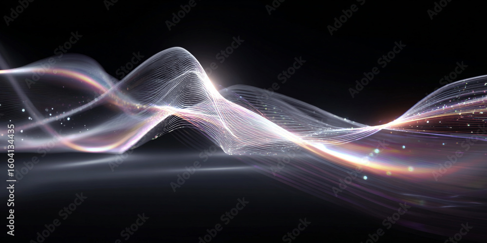 Poster glowing abstract light waves with shimmering particles image