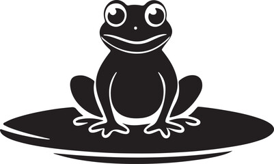 Green frog sitting on a lily pad silhouette isolated on transparent background