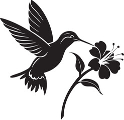 Hummingbird feeding on a flower silhouette isolated on transparent background