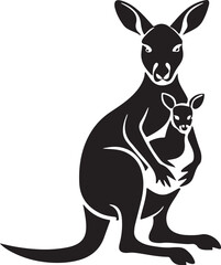 Adorable baby kangaroo peeking out of its mother s pouch silhouette isolated on transparent background