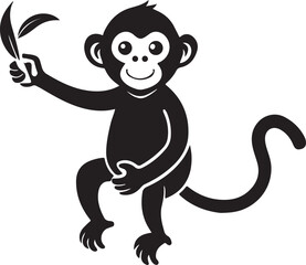 Silhouette of a monkey eating a banana in a jungle setting isolated on transparent background