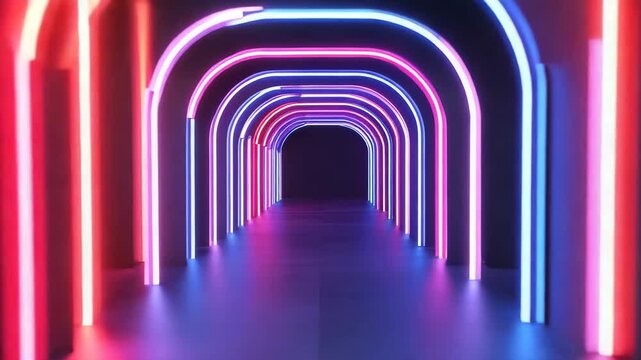 Glowing neon arches tunnel