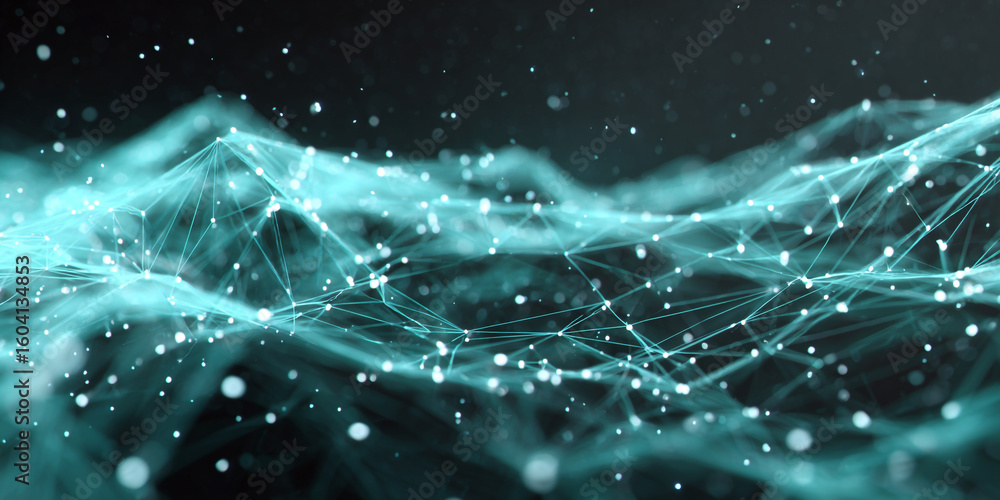Aufkleber glowing cyan network connections and particles lines nodes