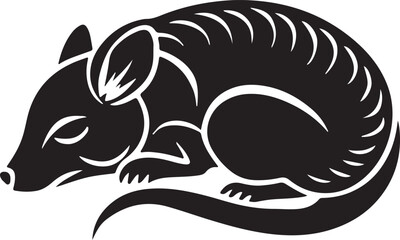 Armadillo curled up in ball silhouette isolated on transparent background