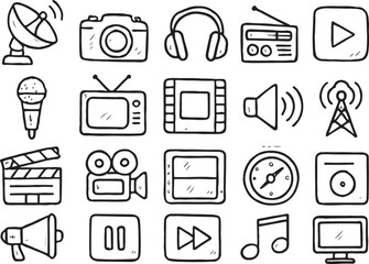 Hand drawn media and technology icons sketch
