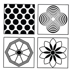 Four Abstract Geometric Patterns black and white circles