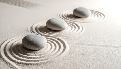 Three light gray stones on a zen garden