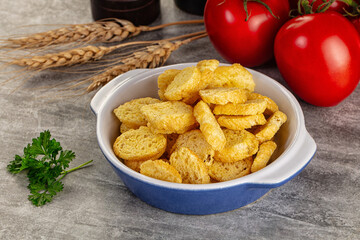 Crunchy croutons heap - roasted bread
