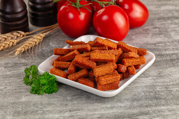Crunchy croutons heap - roasted bread