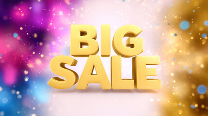 Bright and colorful big sale announcement with bold letters against a sparkling background