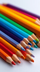 Fototapeta premium Colorful arrangement of wax crayons, showcasing vibrant hues ideal for artistic creation and children's activities