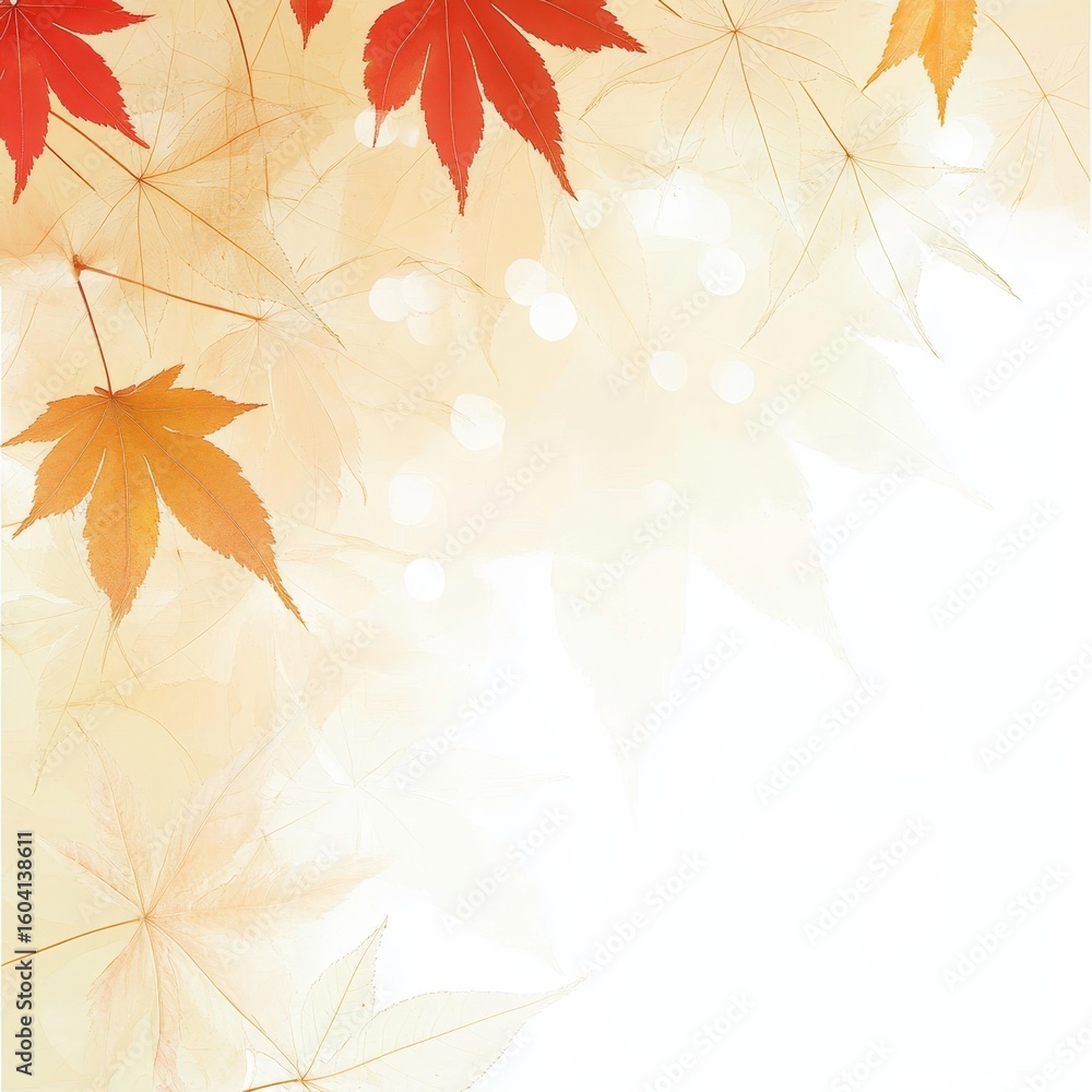 Poster vibrant autumn maple leaves gently falling on soft ground, creating a serene and colorful scene