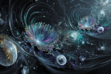 Abstract Cosmic Galaxy With Glowing Planets And Sparkle