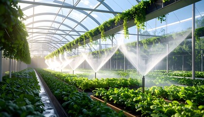 Watering Plants in Greenhouse with Irrigation System