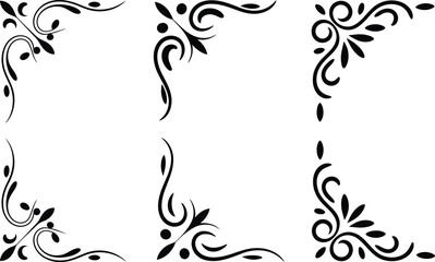 Fototapeta premium Black Corner Floral Design Elements on White Background