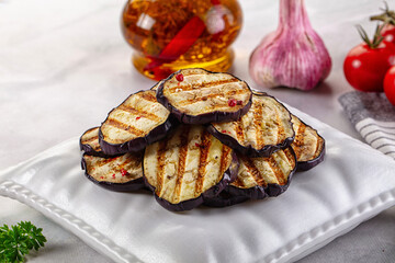 Tasty grilled eggplant round slices