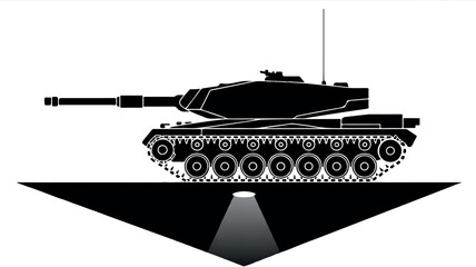 Fototapeta premium Black and white silhouette of a military tank positioned on a raised platform