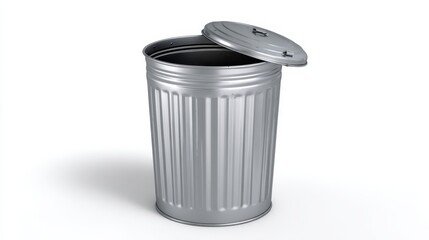 The metallic trash bin with an open lid ready for waste disposal.