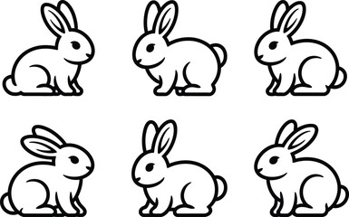 Obraz premium Six Black and White Rabbit Illustrations in Various Poses