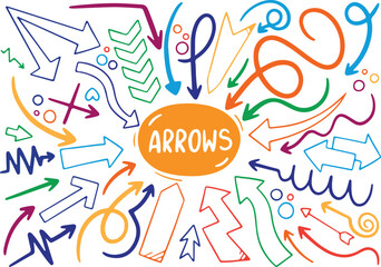 Colorful Arrow Doodle Set – Direction, Marker, Sketch, Hand Drawn, Infographic, Highlight, Pointer, Vibrant, Business Chart, Guide, Navigation, Icon, Creative, Marker Pen, Strategy, Note, Vector Eleme