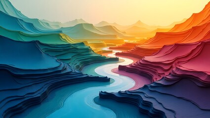 Melting Paint Layers Forming Topographic Landscape in Vivid Tones, 4K Abstract Art