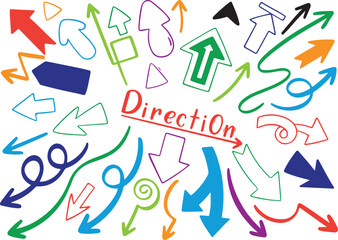 Color Arrow Set – Direction, Multicolor, Sketch Style, Hand Drawn Arrows, Navigation Elements, Vector Icon Pack, Transparent Background