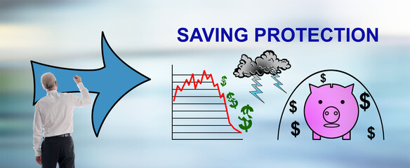 Saving protection concept drawn by a man