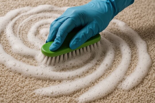 Deep Cleaning Carpet with Soapy Foam Home Environment Macro Texture Detail Hygiene Focus