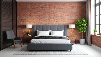 Modern bedroom with brick wall (1)