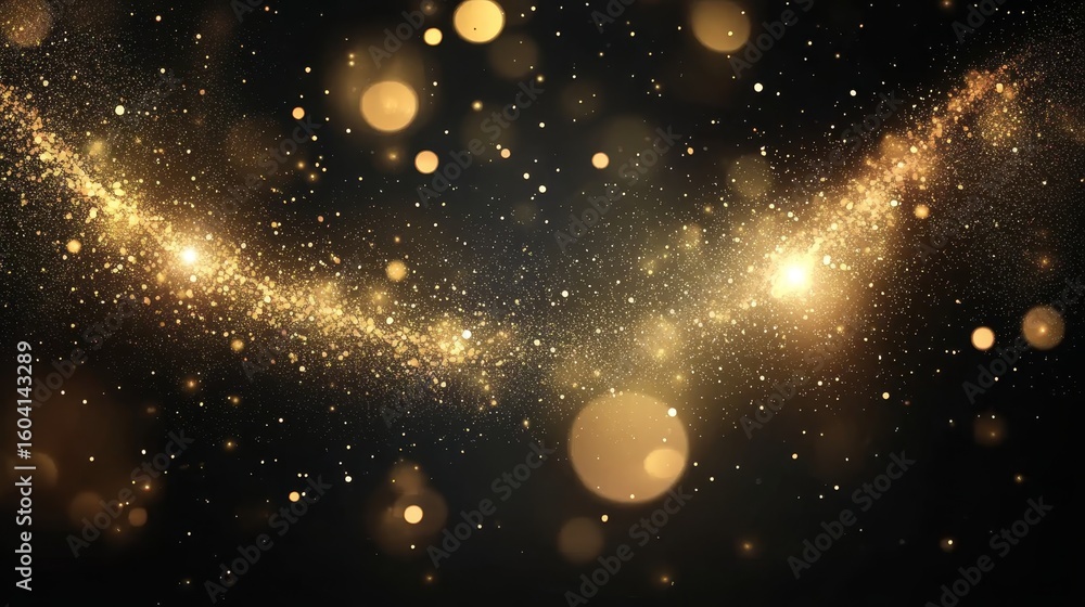 Poster golden radiance abstract background with dreamy bokeh and sparkling lights on dark backdrop