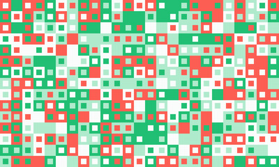 Fototapeta premium Abstract geometric pattern with red, green, and white squares. Ideal for backgrounds, website design, or textile prints.
